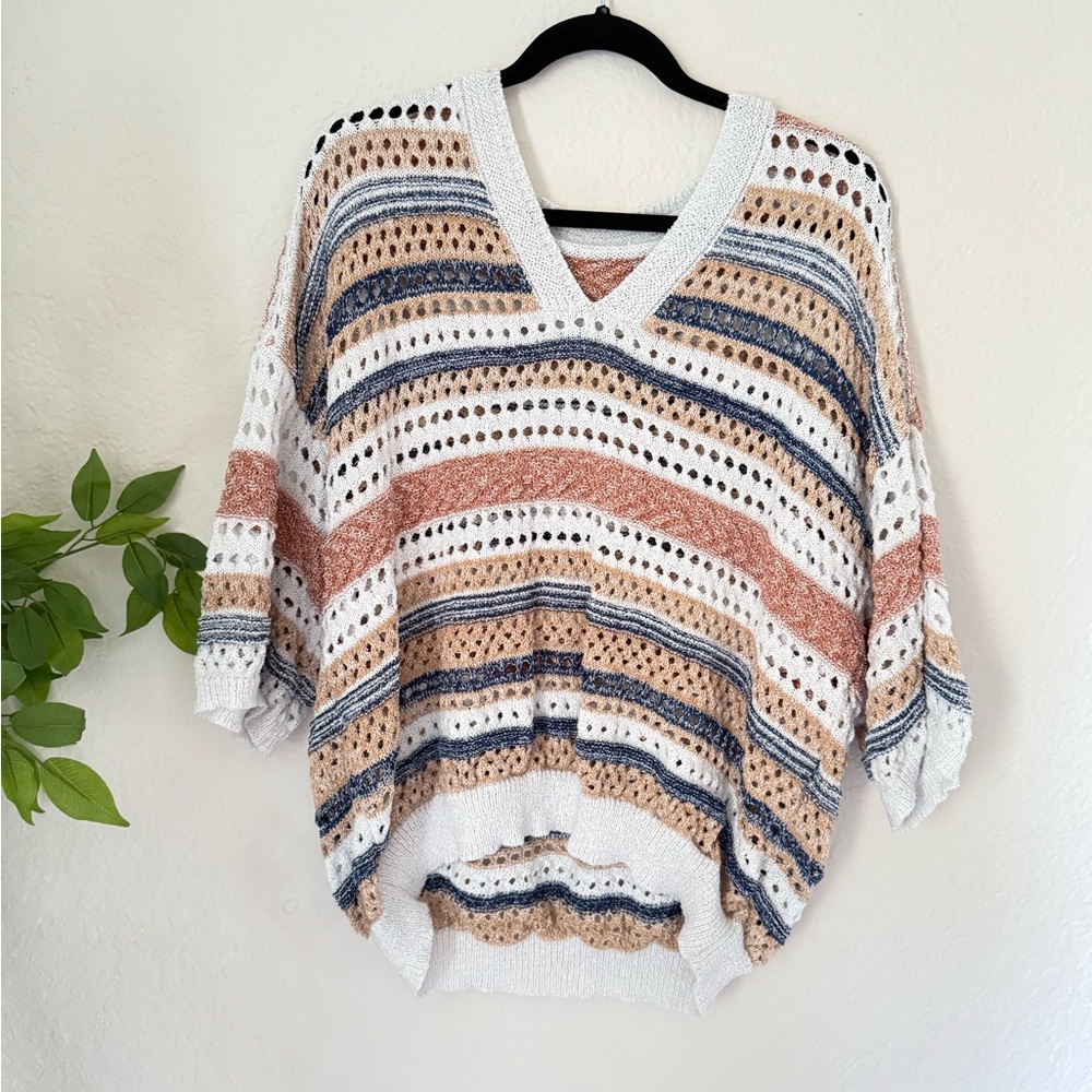 Shein Multicolor Crochet Knit V-Neck Top – Size XL